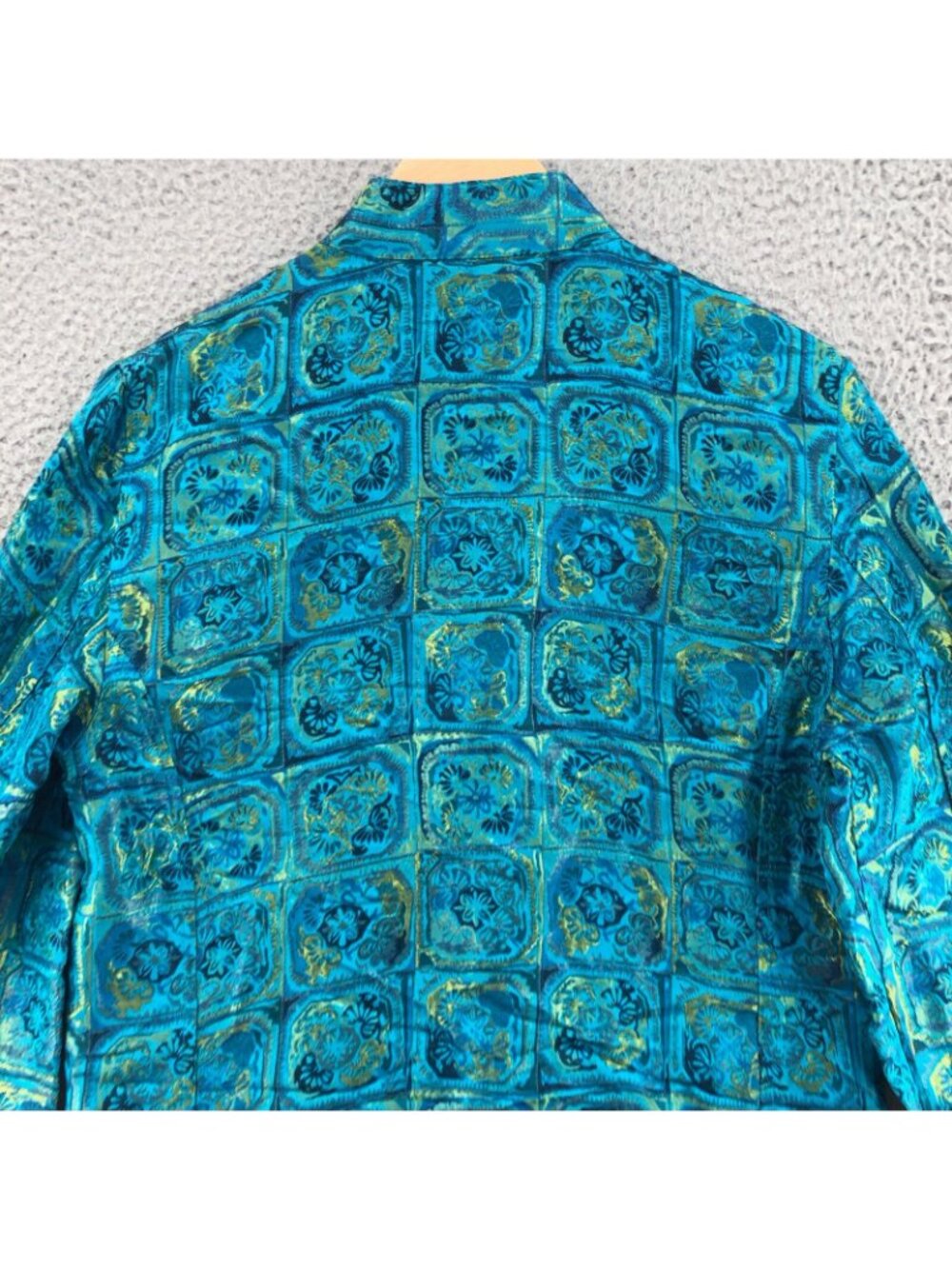 Chicos Jacket Women 0 US Small Green Blue Floral Silk Blend Button Asian Shimmer - Picture 4 of 9